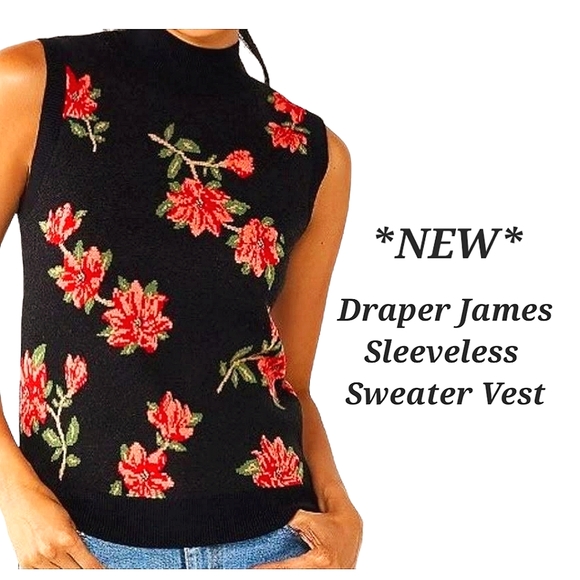 NEW Draper James RSVP Floral Jacquard Holiday Sweater Vest Black Red XXL - Picture 3 of 16